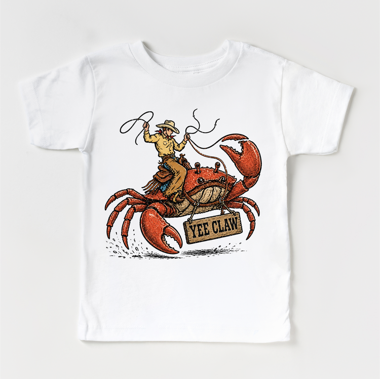 Yee Claw Shirt, Cowboy Crab Kids Shirt, Western Beach Tee, Funny Coastal Cowboy Shirt, Kids Graphic Tee