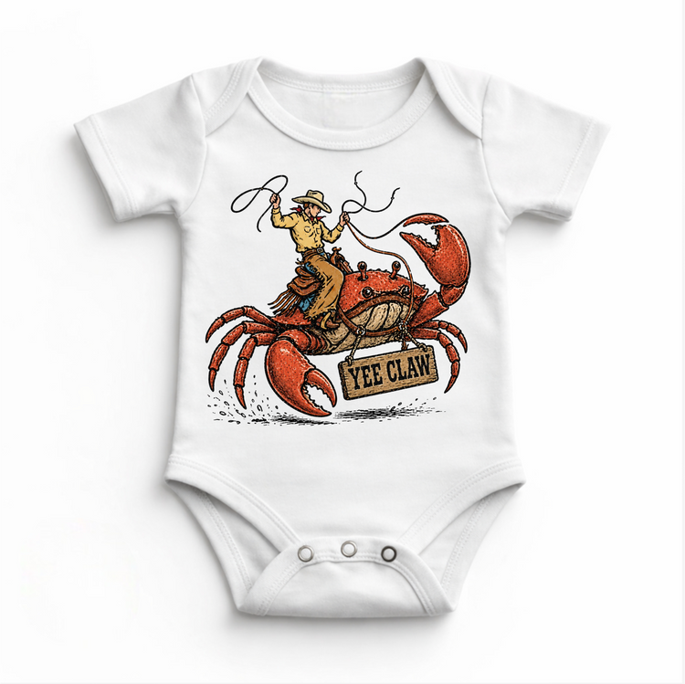 Yee Claw Shirt, Cowboy Crab Kids Shirt, Western Beach Tee, Funny Coastal Cowboy Shirt, Kids Graphic Tee
