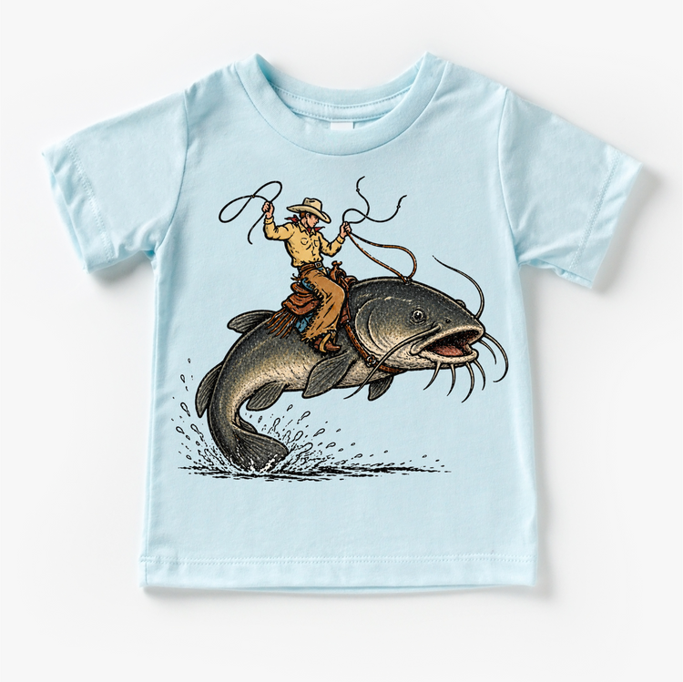 Cowboy Catfish Shirt, Fishing Cowboy Kids Tee, Western Fishing Shirt, Country Kids Graphic Tee, Funny Cowboy Fish Shirt