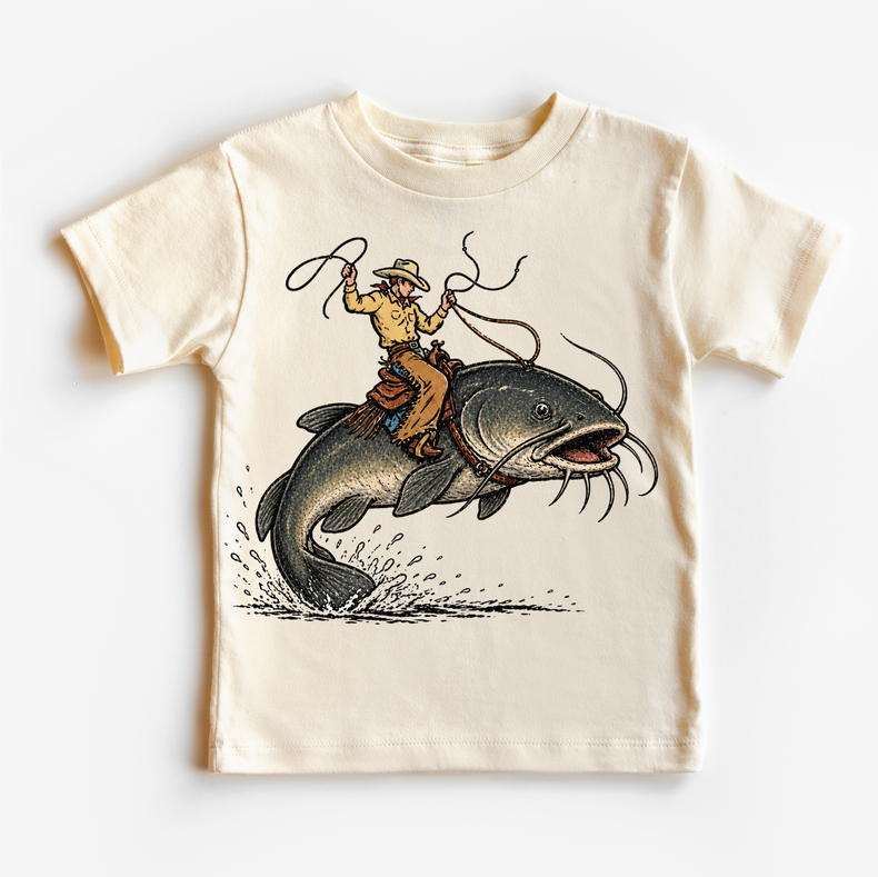 Cowboy Catfish Shirt, Fishing Cowboy Kids Tee, Western Fishing Shirt, Country Kids Graphic Tee, Funny Cowboy Fish Shirt