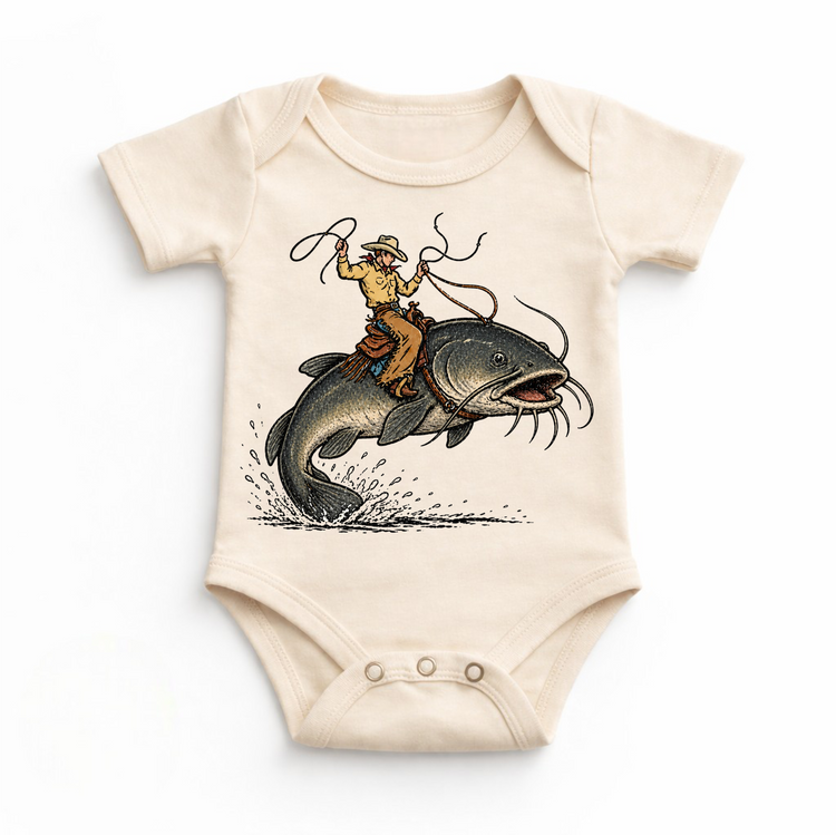 Cowboy Catfish Shirt, Fishing Cowboy Kids Tee, Western Fishing Shirt, Country Kids Graphic Tee, Funny Cowboy Fish Shirt
