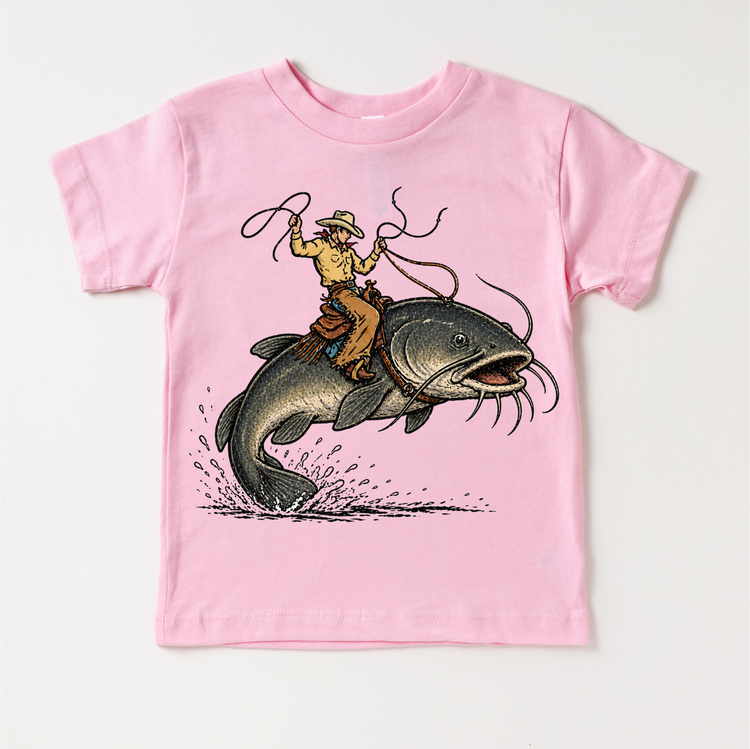 Cowboy Catfish Shirt, Fishing Cowboy Kids Tee, Western Fishing Shirt, Country Kids Graphic Tee, Funny Cowboy Fish Shirt
