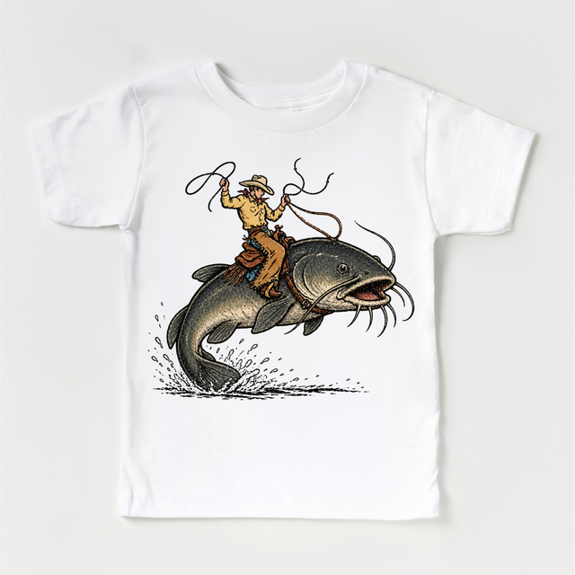Cowboy Catfish Shirt, Fishing Cowboy Kids Tee, Western Fishing Shirt, Country Kids Graphic Tee, Funny Cowboy Fish Shirt