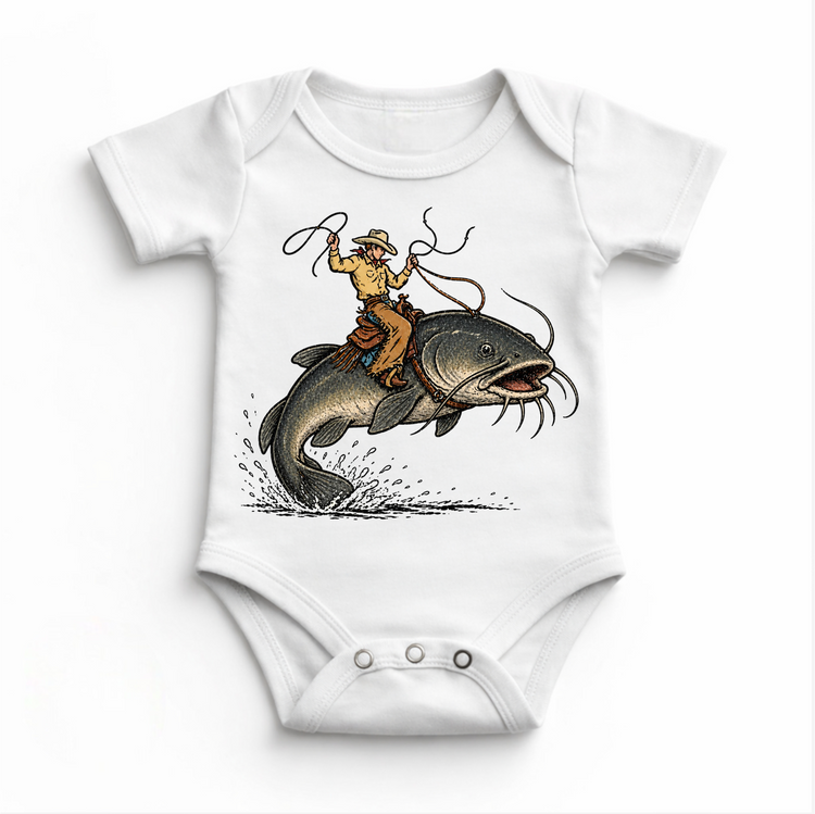 Cowboy Catfish Shirt, Fishing Cowboy Kids Tee, Western Fishing Shirt, Country Kids Graphic Tee, Funny Cowboy Fish Shirt