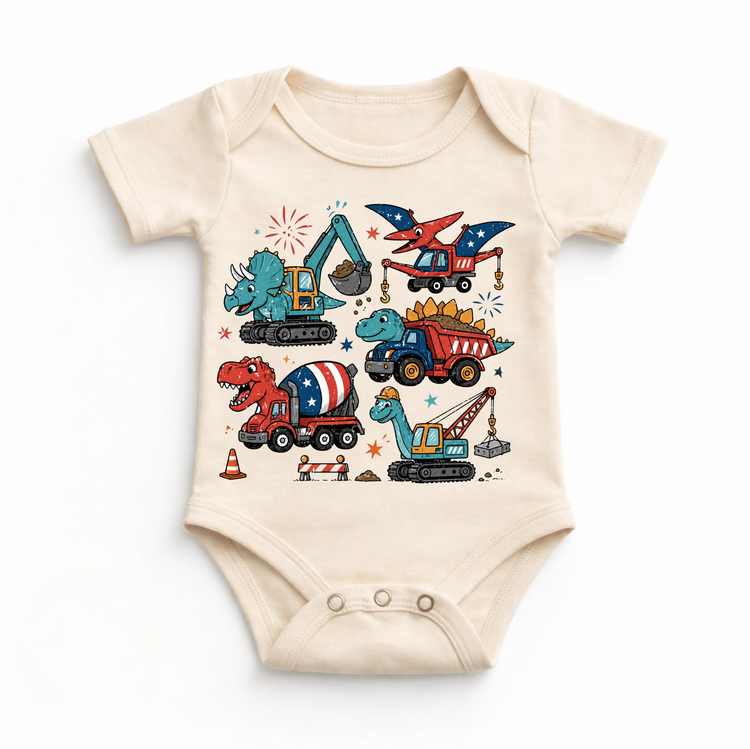 Dinosaur Construction Shirt, Dino Truck Kids Tee, Patriotic Kids Shirt, 4th of July Dinosaur Shirt, Construction Truck Kids Shirt