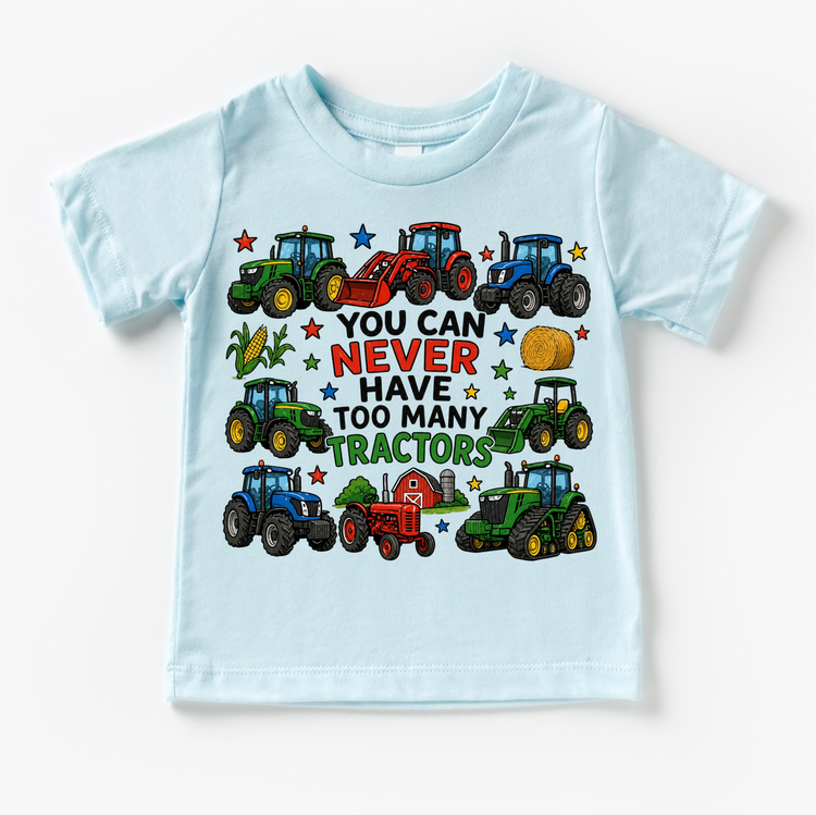 Too Many Tractors Shirt – Kids Tractor Tee – Farm Kid Shirt – Tractor Lover Outfit – Country Boy Graphic Tee