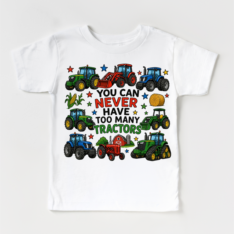 Too Many Tractors Shirt – Kids Tractor Tee – Farm Kid Shirt – Tractor Lover Outfit – Country Boy Graphic Tee