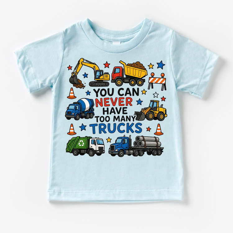 Too Many Trucks Shirt – Construction Truck Tee – Kids Truck Shirt – Little Boy Graphic Tee – Truck Lover Outfit