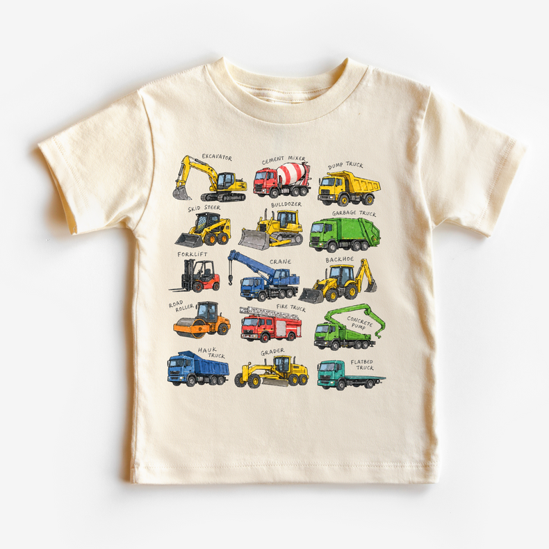 Construction Truck Kids T-Shirt | Vehicle Chart Tee | Educational Truck Shirt | Excavator Dump Truck Tee | Toddler Construction Shirt