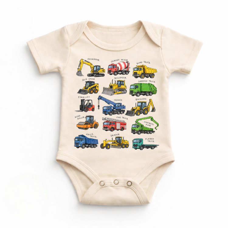 Construction Truck Kids T-Shirt | Vehicle Chart Tee | Educational Truck Shirt | Excavator Dump Truck Tee | Toddler Construction Shirt