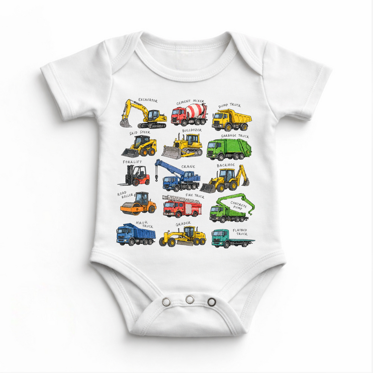Construction Truck Kids T-Shirt | Vehicle Chart Tee | Educational Truck Shirt | Excavator Dump Truck Tee | Toddler Construction Shirt