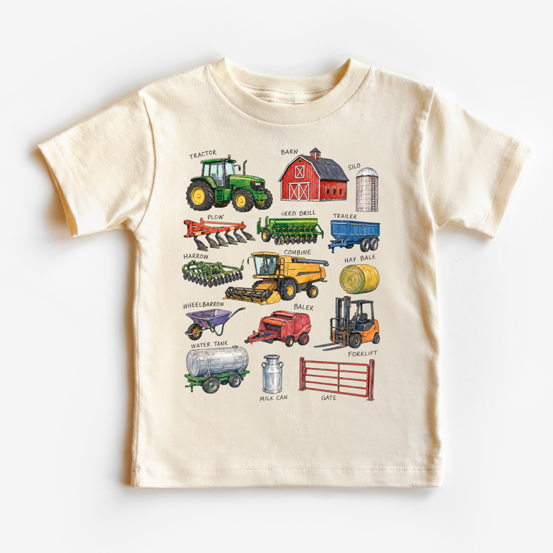 Little Farmer Kids T-Shirt | Farm Equipment Chart Tee | Tractor Shirt for Kids | Educational Farm Shirt | Country Kids Tee
