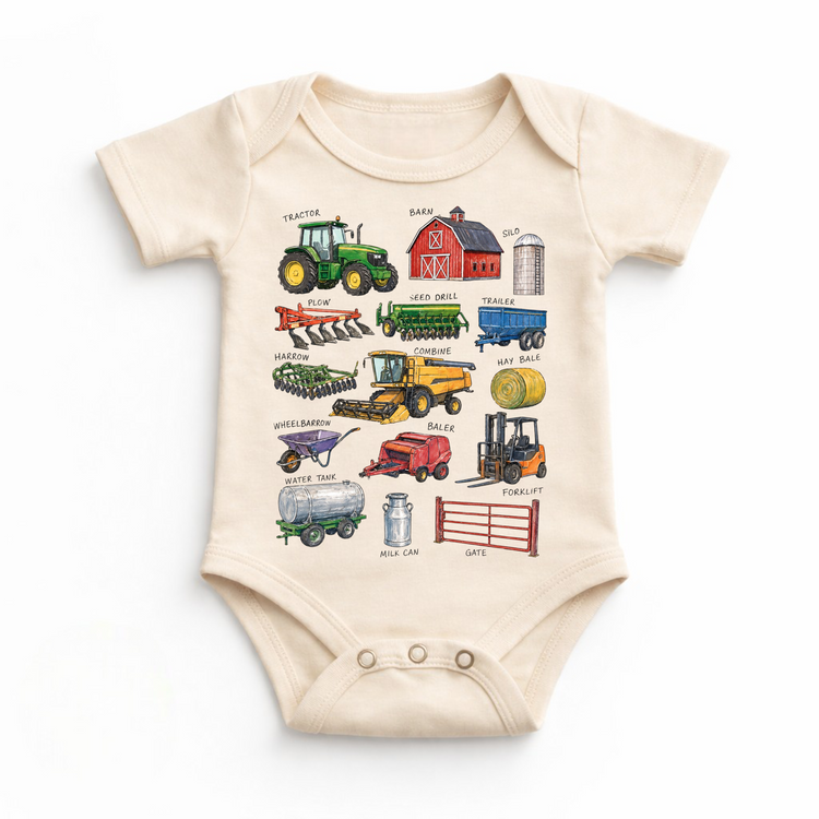 Little Farmer Kids T-Shirt | Farm Equipment Chart Tee | Tractor Shirt for Kids | Educational Farm Shirt | Country Kids Tee