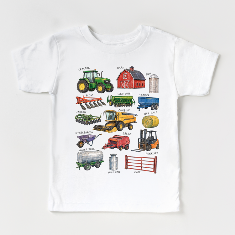 Little Farmer Kids T-Shirt | Farm Equipment Chart Tee | Tractor Shirt for Kids | Educational Farm Shirt | Country Kids Tee