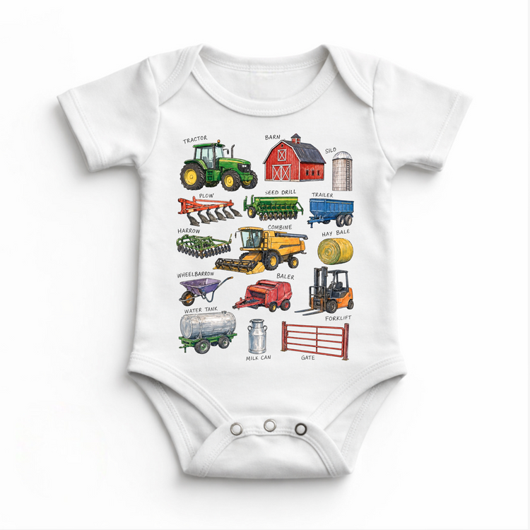 Little Farmer Kids T-Shirt | Farm Equipment Chart Tee | Tractor Shirt for Kids | Educational Farm Shirt | Country Kids Tee