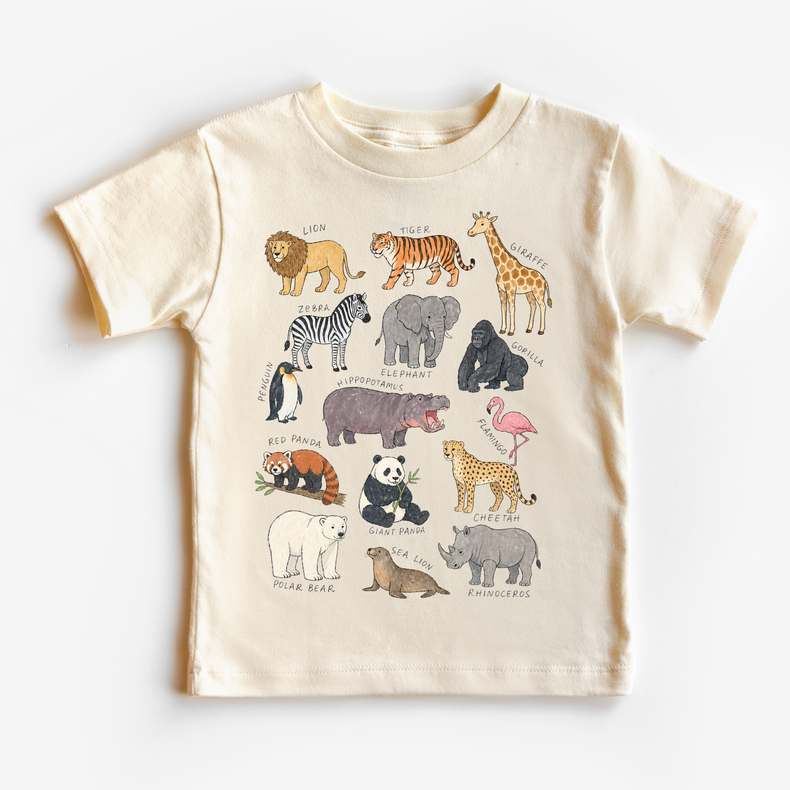 Safari Animal Kids T-Shirt | Natural Cotton Animal Chart Tee | Educational Zoo Animal Shirt | Little Explorer Tee | Kids Nature Shirt
