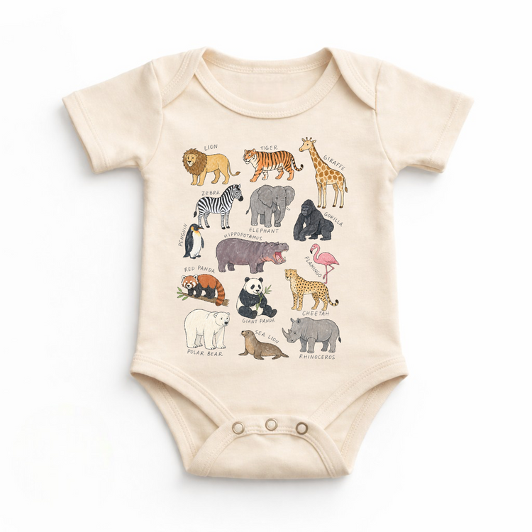 Safari Animal Kids T-Shirt | Natural Cotton Animal Chart Tee | Educational Zoo Animal Shirt | Little Explorer Tee | Kids Nature Shirt