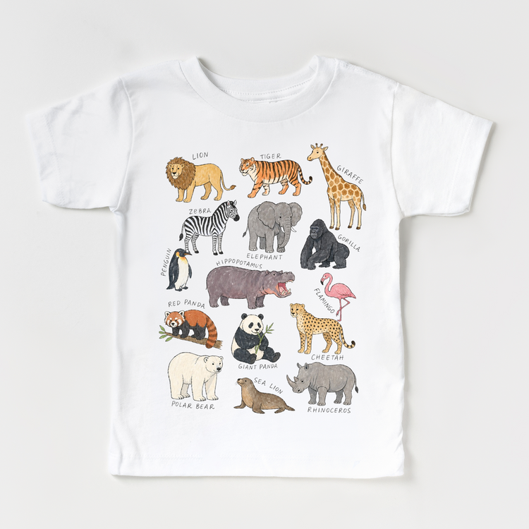 Safari Animal Kids T-Shirt | Natural Cotton Animal Chart Tee | Educational Zoo Animal Shirt | Little Explorer Tee | Kids Nature Shirt