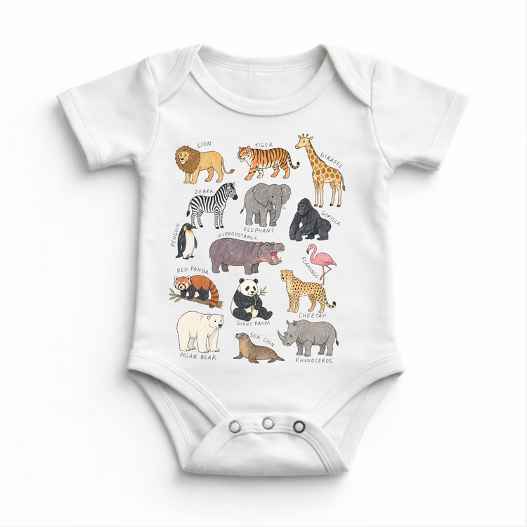 Safari Animal Kids T-Shirt | Natural Cotton Animal Chart Tee | Educational Zoo Animal Shirt | Little Explorer Tee | Kids Nature Shirt