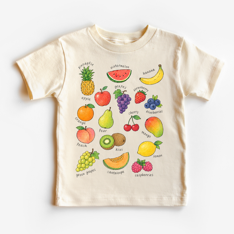 Names Of Fruit Chart Kids T-Shirt | Educational Fruit Tee | Watercolor Food Shirt | Kids Learning Shirt | Farmers Market Tee
