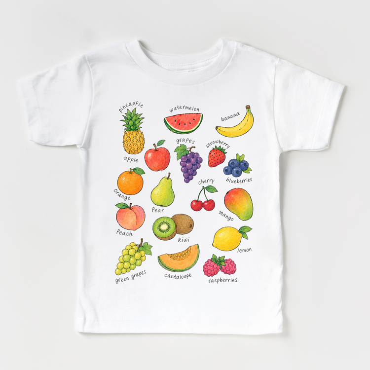 Names Of Fruit Chart Kids T-Shirt | Educational Fruit Tee | Watercolor Food Shirt | Kids Learning Shirt | Farmers Market Tee