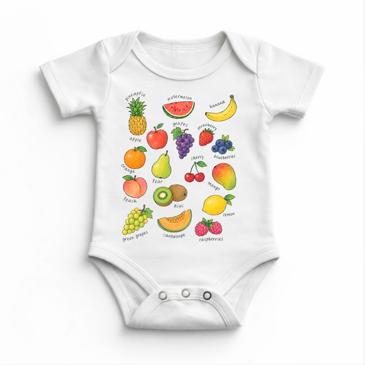 Names Of Fruit Chart Kids T-Shirt | Educational Fruit Tee | Watercolor Food Shirt | Kids Learning Shirt | Farmers Market Tee