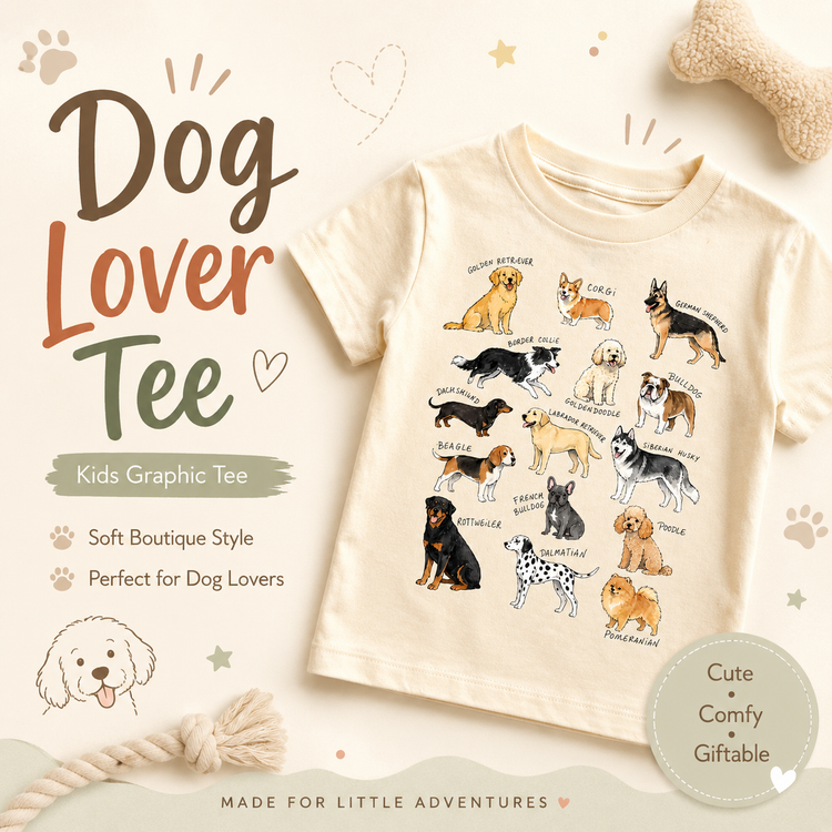 Dog Breeds Shirt | Kids Dog Lover T-Shirt | Puppy Breed Chart Tee | Animal Lover Shirt