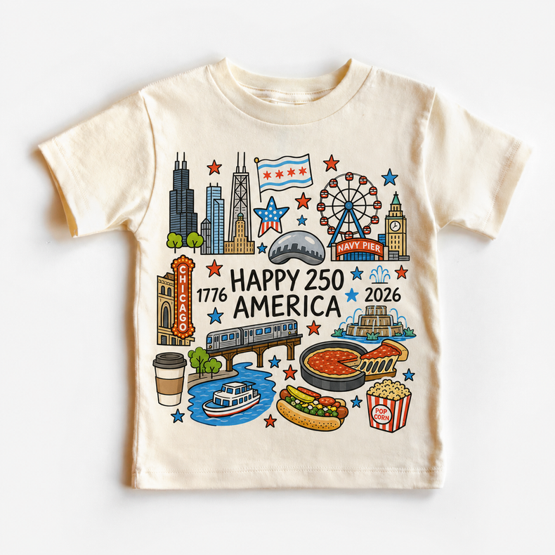 Chicago America 4th Of July 250 Shirt – Patriotic Chicago Tee – USA 250 Celebration Shirt – Chicago 4th of July Tee