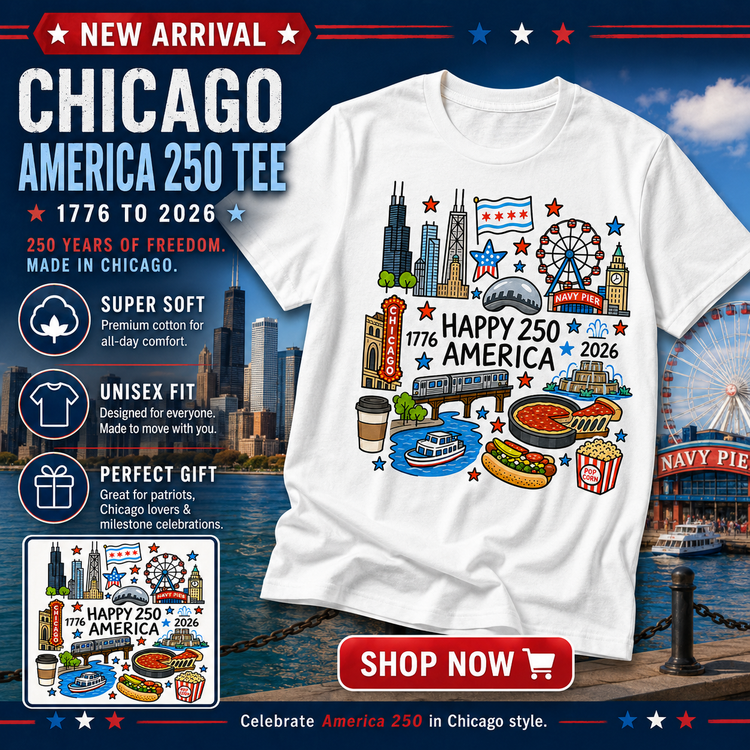 Chicago America 4th Of July 250 Shirt – Patriotic Chicago Tee – USA 250 Celebration Shirt – Chicago 4th of July Tee