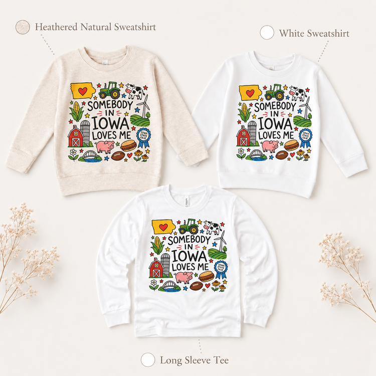 Somebody in Iowa Loves Me Kids Graphic Tee, Iowa State Souvenir Shirt, Farm Toddler T-Shirt, Midwest Baby Tee