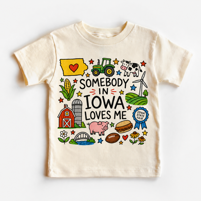 Somebody in Iowa Loves Me Kids Graphic Tee, Iowa State Souvenir Shirt, Farm Toddler T-Shirt, Midwest Baby Tee