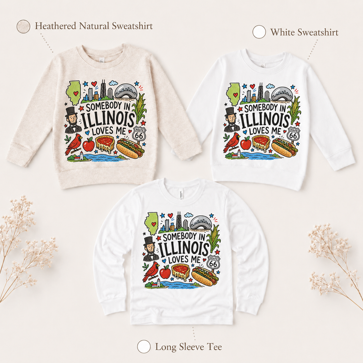 Illinois Kids Graphic T-Shirt, Somebody in Illinois Loves Me Tee, Chicago Toddler Shirt, Midwest Doodle Design