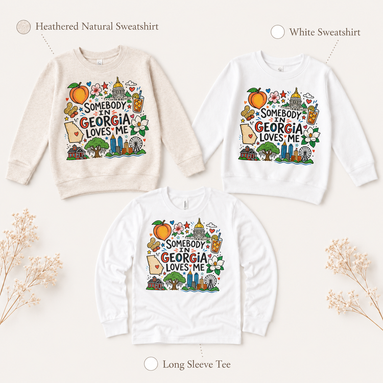 Georgia Kids Graphic T-Shirt, Somebody in Georgia Loves Me Tee, Peach State Toddler Shirt, Southern Doodle Design