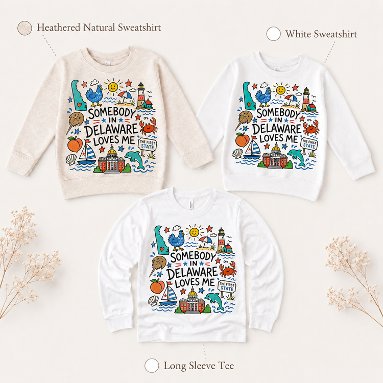 Somebody in Delaware Loves Me Kids Shirt, Delaware Toddler T-Shirt, First State Doodle Tee, Coastal State Souvenir Shirt