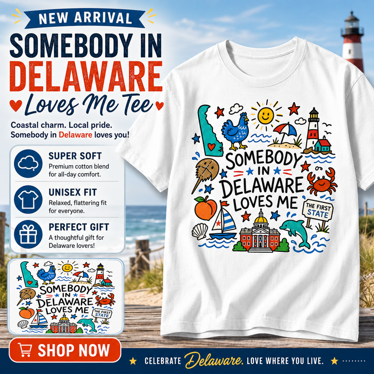 Somebody in Delaware Loves Me Kids Shirt, Delaware Toddler T-Shirt, First State Doodle Tee, Coastal State Souvenir Shirt