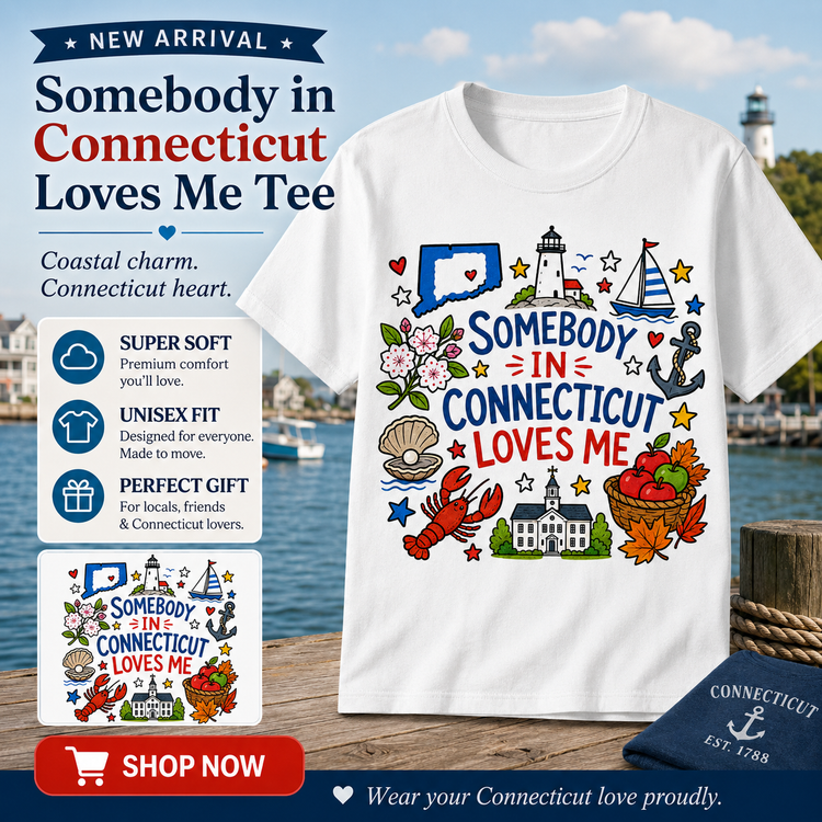Somebody in Connecticut Loves Me Kids Shirt, Connecticut Toddler T-Shirt, Coastal State Graphic Tee