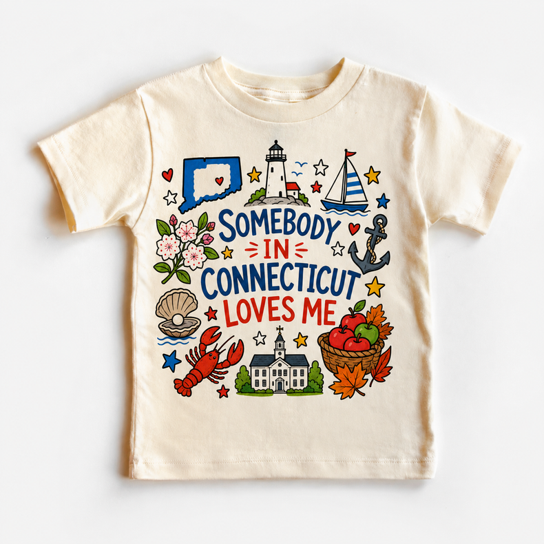 Somebody in Connecticut Loves Me Kids Shirt, Connecticut Toddler T-Shirt, Coastal State Graphic Tee