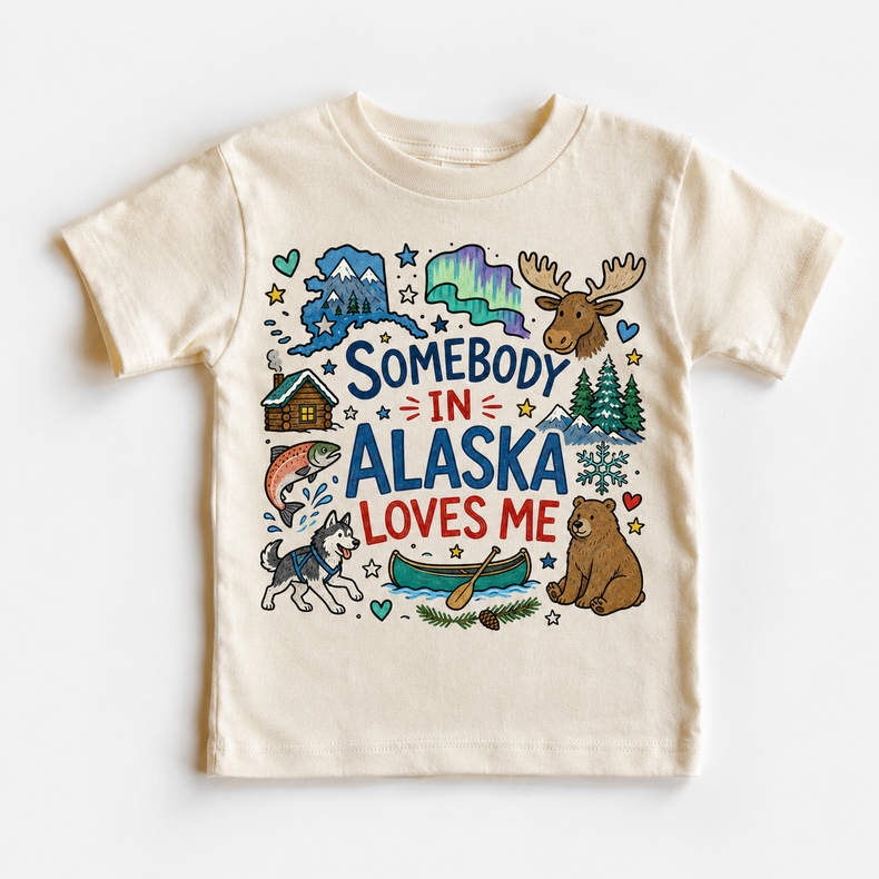 Somebody In Alaska Loves Me Kids Graphic Tee, Alaska State Pride Shirt
