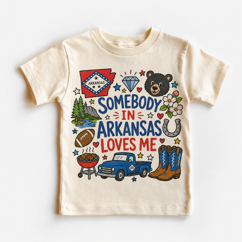 Somebody In Arkansas Loves Me Kids Graphic Tee, Southern State Pride Shirt