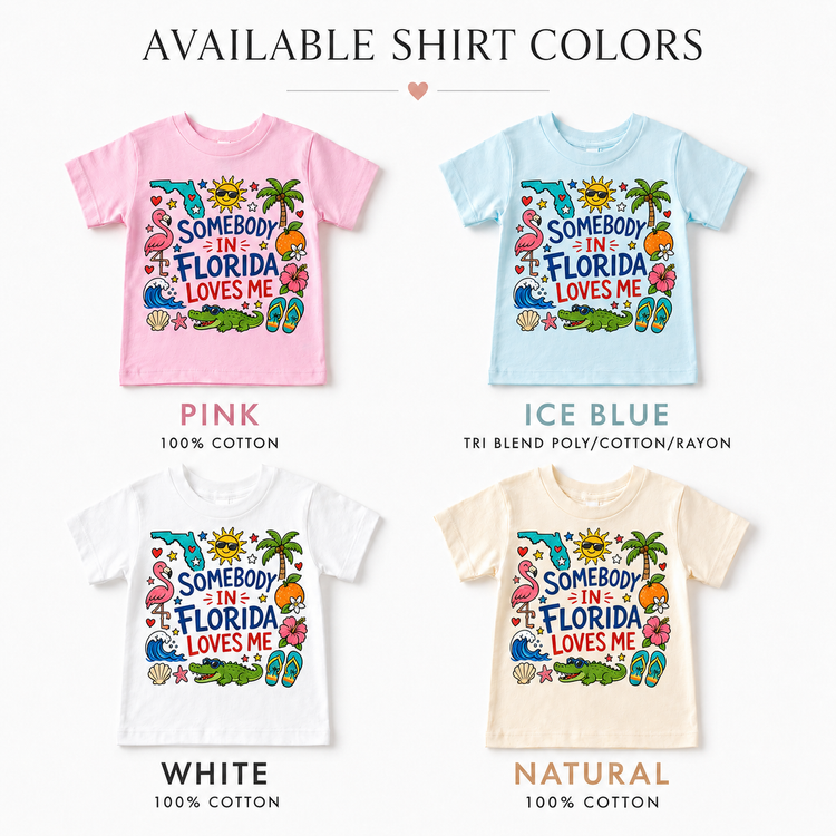 Florida Kids Graphic T-Shirt, Somebody in Florida Loves Me Tee, Sunshine State Toddler Shirt, Tropical Doodle Design