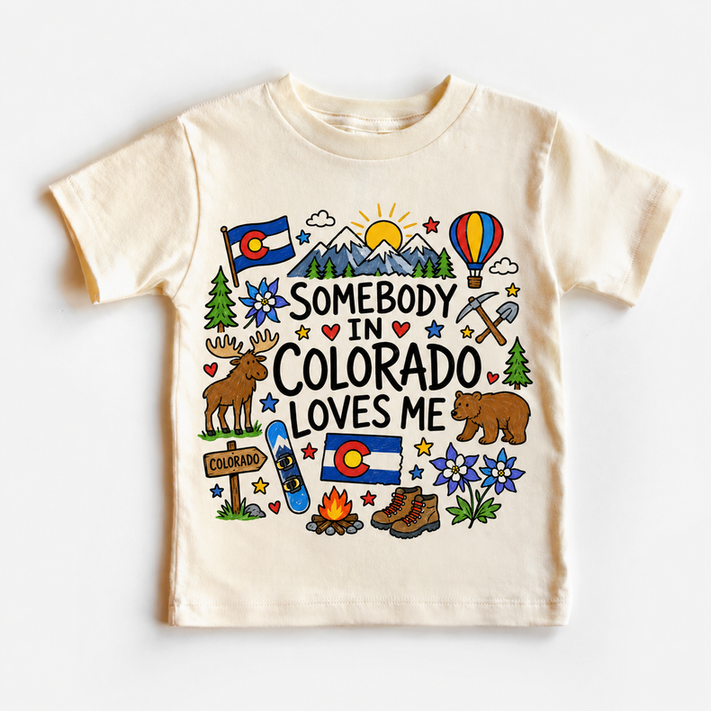 Somebody in Colorado Loves Me Kids Graphic Tee, Colorado Souvenir Toddler Shirt