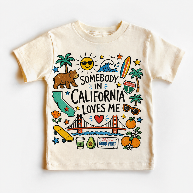 Somebody In California Loves Me Kids Graphic Tee, West Coast State Pride Shirt