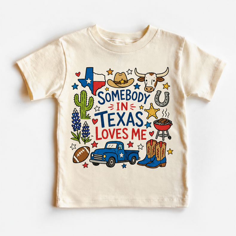Somebody in Texas Loves Me Kids Graphic Tee | Texas Souvenir Shirt | Western Toddler Tee | State Pride Kids Shirt