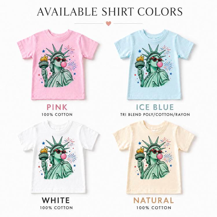 Statue Of Liberty Bubble Gum Kids 4th Of July Graphic Tee, Patriotic Summer Shirt
