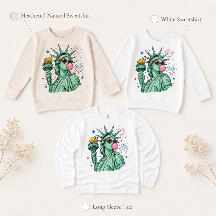 Statue Of Liberty Bubble Gum Kids 4th Of July Graphic Tee, Patriotic Summer Shirt