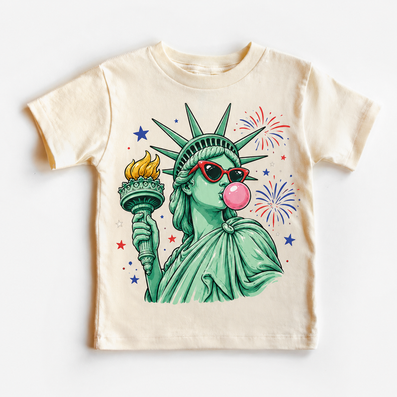 Statue Of Liberty Bubble Gum Kids 4th Of July Graphic Tee, Patriotic Summer Shirt