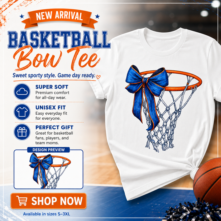 Basketball Bow Shirt, Girls Basketball Graphic Tee, Sports Coquette T-Shirt for Kids and Adults