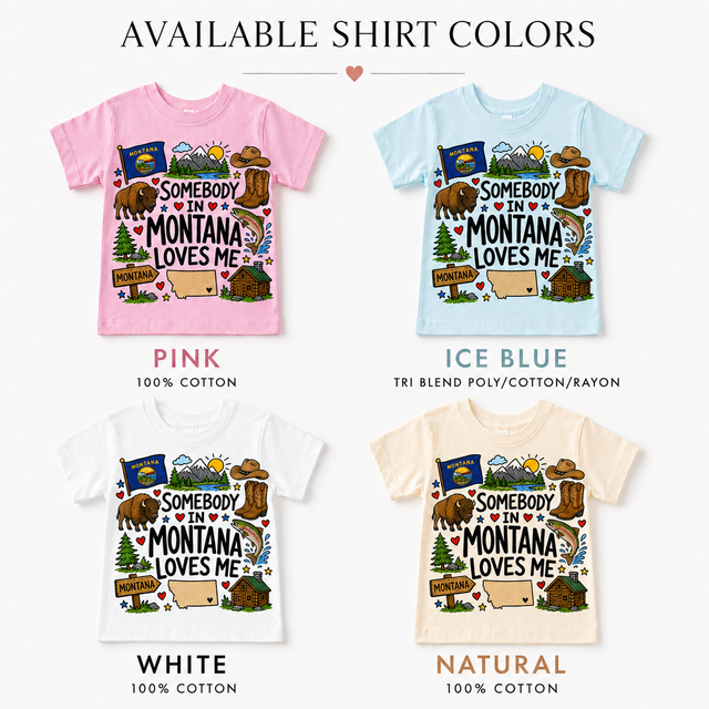 Somebody in Montana Loves Me Kids T-Shirt, Montana State Souvenir Tee, Toddler Travel Shirt, Western Mountain Wildlife Graphic Tee