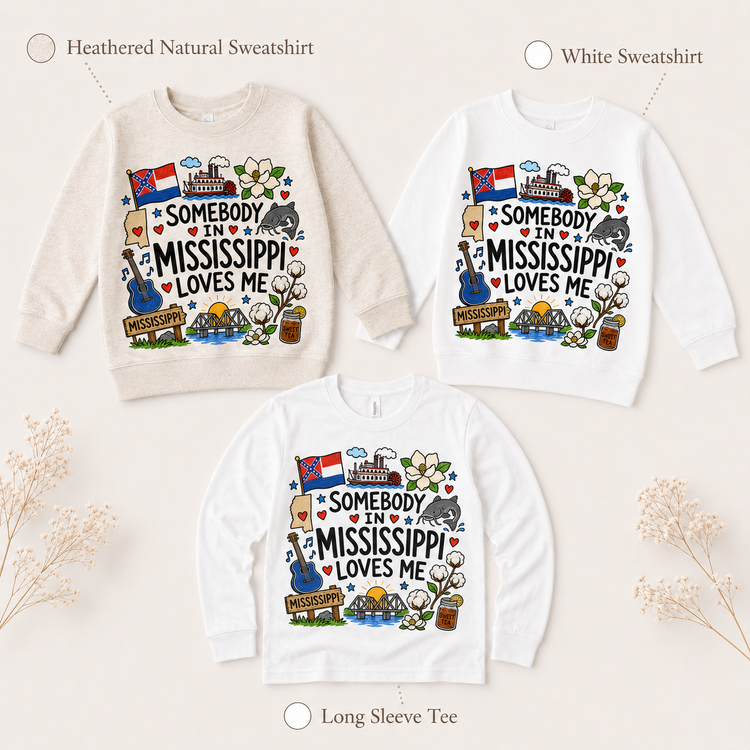 Somebody in Mississippi Loves Me Kids Graphic Tee | State Souvenir Shirt