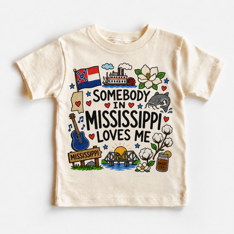 Somebody in Mississippi Loves Me Kids Graphic Tee | State Souvenir Shirt